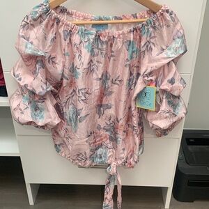 CeCe Pink Floral Ruffle Sleeve Blouse